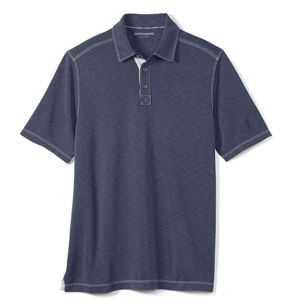 Johnston & Murphy Vintage Solid Slub Short Sleeve Polo Shirt Blue